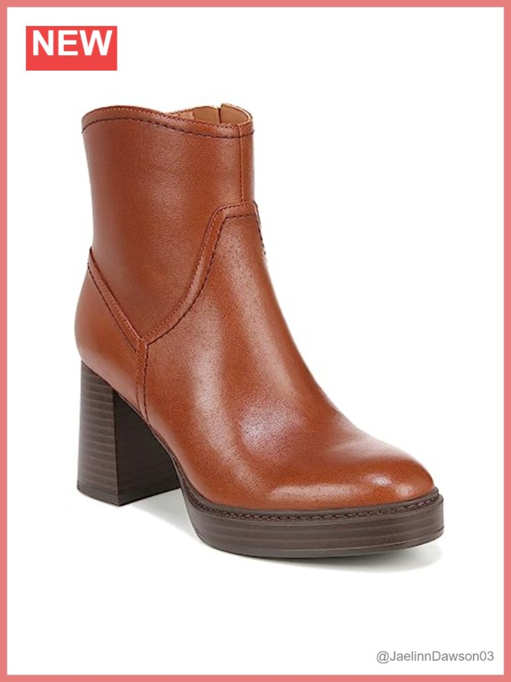 Naturalizer Women's Ankle Booties Leather Stacked Heel Side Zip Brown